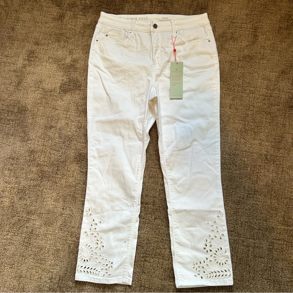 Laurie Felt White Cropped Jeans with Eyelet Design